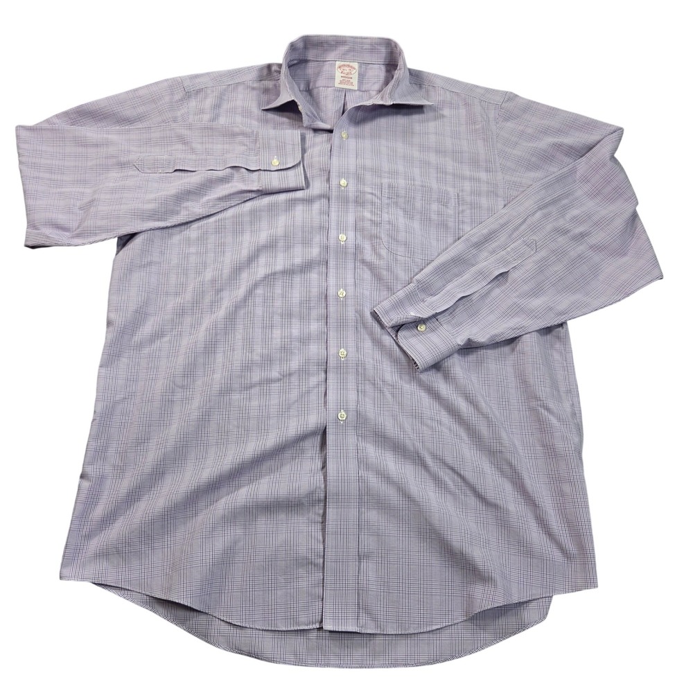 Brooks Brothers Madison Dress Shirt Mens 16.5 36 Purple Plaid Non-Iron Supima